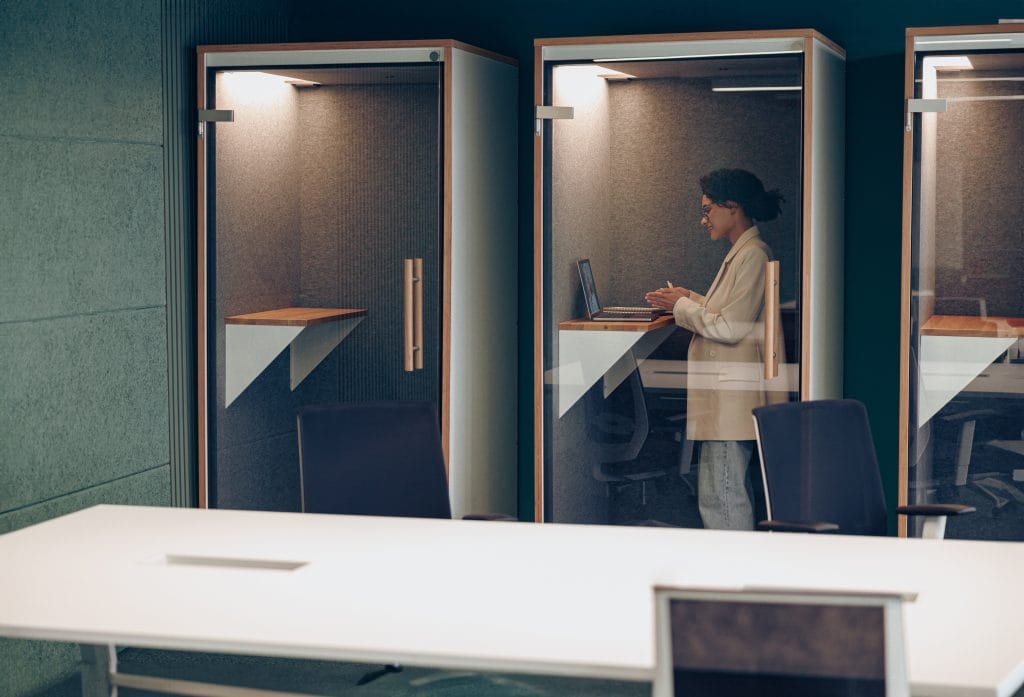 office pod installation in modern workspace with meeting booth